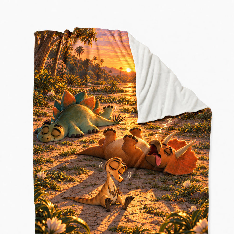 Dinosaur kids' fleece blanket, 30 x 40 inches, with the design from Magikast's dinosaur storybook